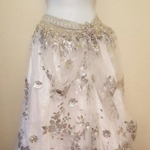 Sequin White & Silver Lace Wedding Maxi Skirt